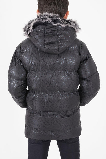 Boy's Black Puffer Coat with Black Fur 15480