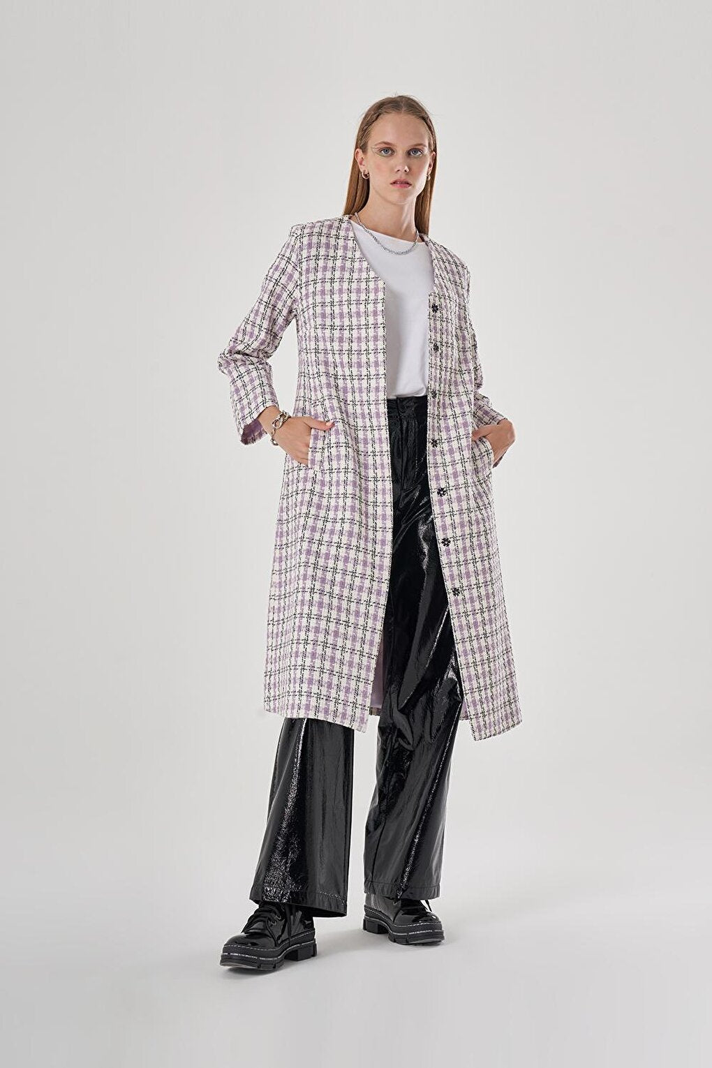 Tweed Patterned Lilac Cape