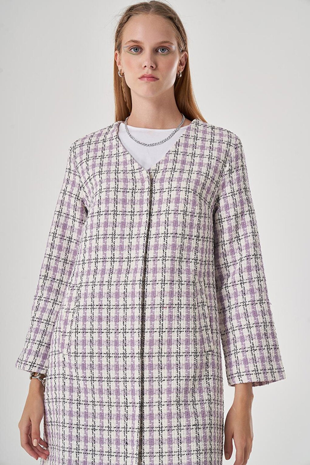 Tweed Patterned Lilac Cape