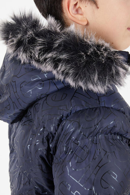 Boy's Navy Blue Puffer Coat with Black Fur 15481