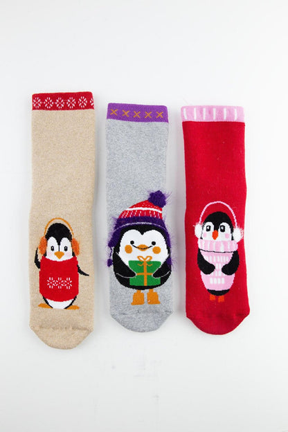 3-Piece Penguin Anti-Slip Towel Children's Socks