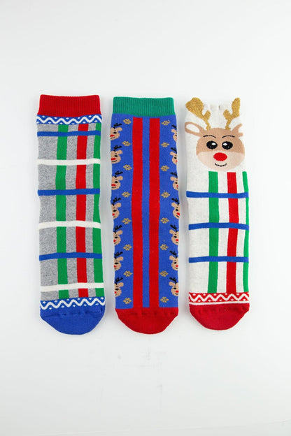 3-Piece Striped Deer Anti-Slip Towel Children's Socks