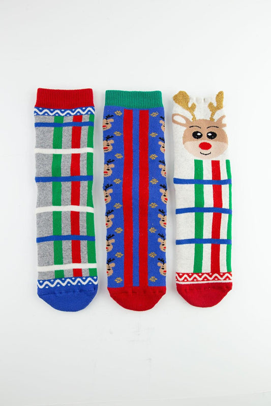 3-Piece Striped Deer Anti-Slip Towel Children's Socks