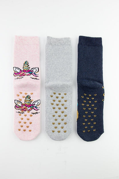 3-Piece Unicorn Non-Slip Sole Towel Children's Socks