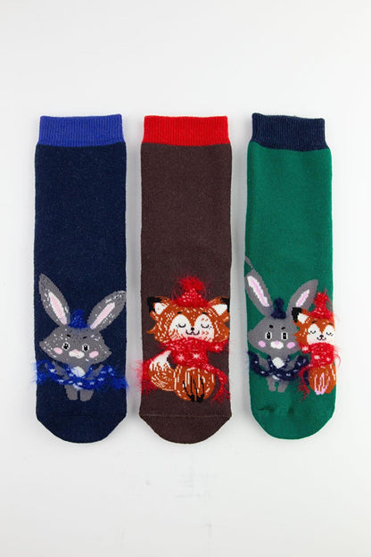 3 Pack Fox Rabbit Anti-Slip Towel Children's Socks