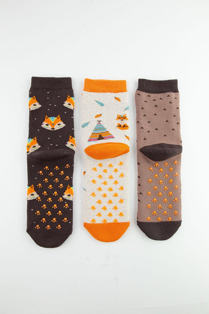 3 Pack Fox Anti-Slip Towel Children's Socks