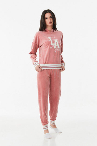 Embroidered Hooded Pajama Set