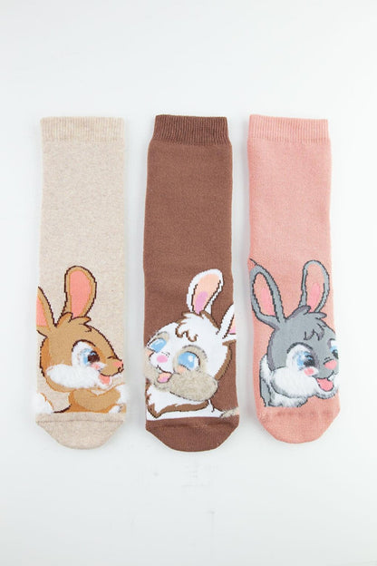 3-Piece Rabbit Anti-Slip Sole Towel Children's Socks