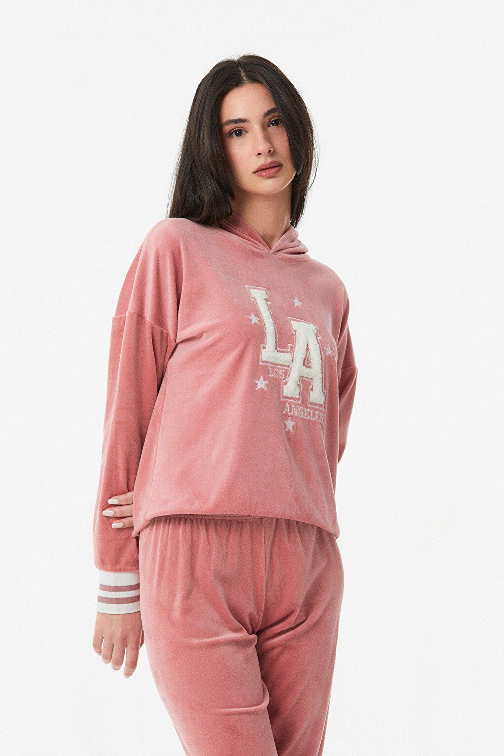 Embroidered Hooded Pajama Set