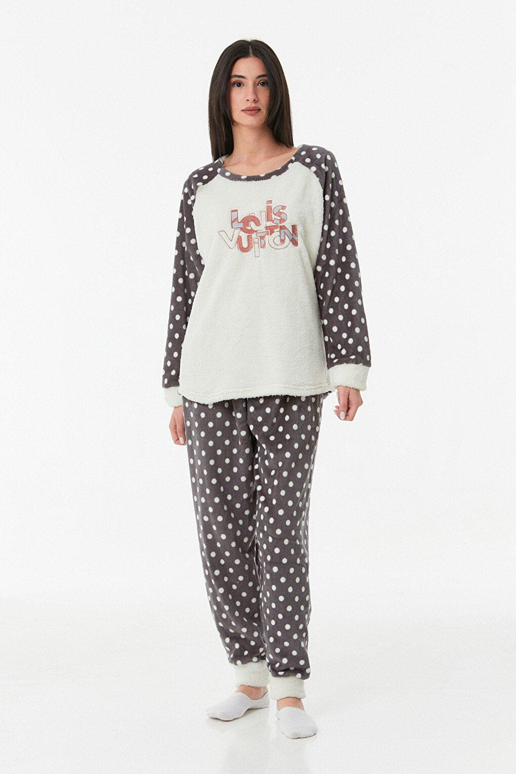 Embroidered Crew Neck Pajama Set