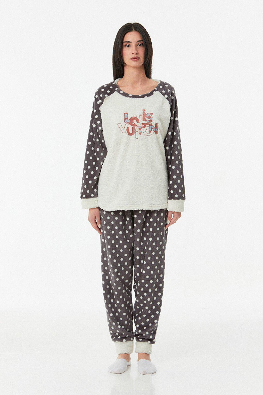 Embroidered Crew Neck Pajama Set