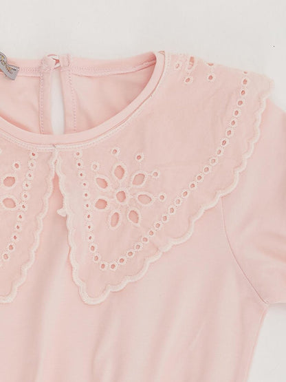 Girl's Slim Fit Collar Lace Elastic Blouse