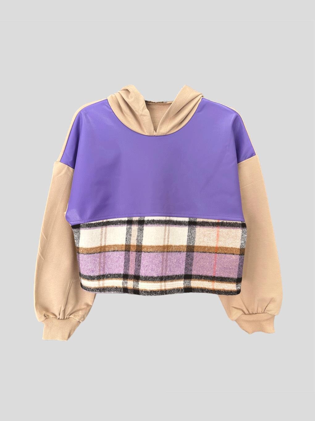 Girl's Lilac Plaid Hooded SweatShirt