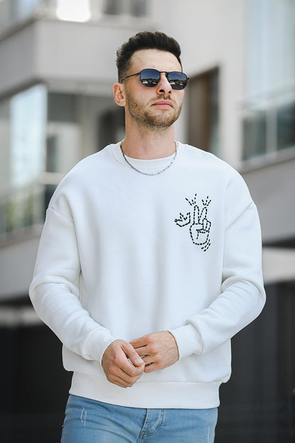 Three Thread Raised Back Printed Crew Neck Oversize Men's Sweatshirt