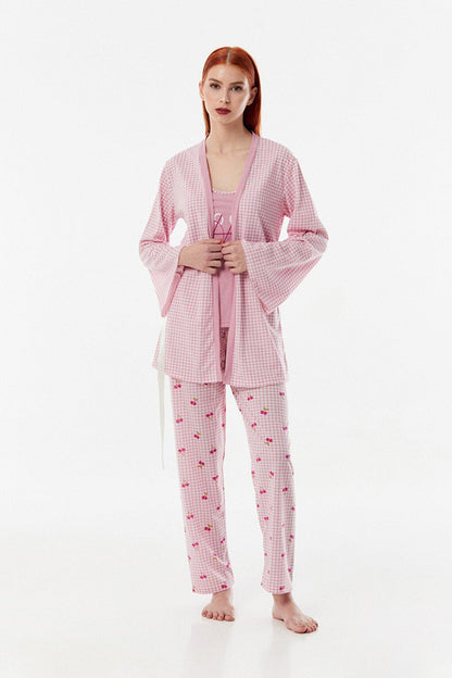 Gingham Patterned 3-Piece Pajama Set