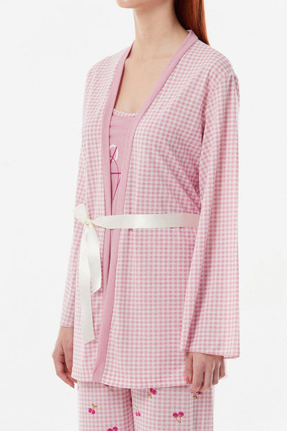 Gingham Patterned 3-Piece Pajama Set