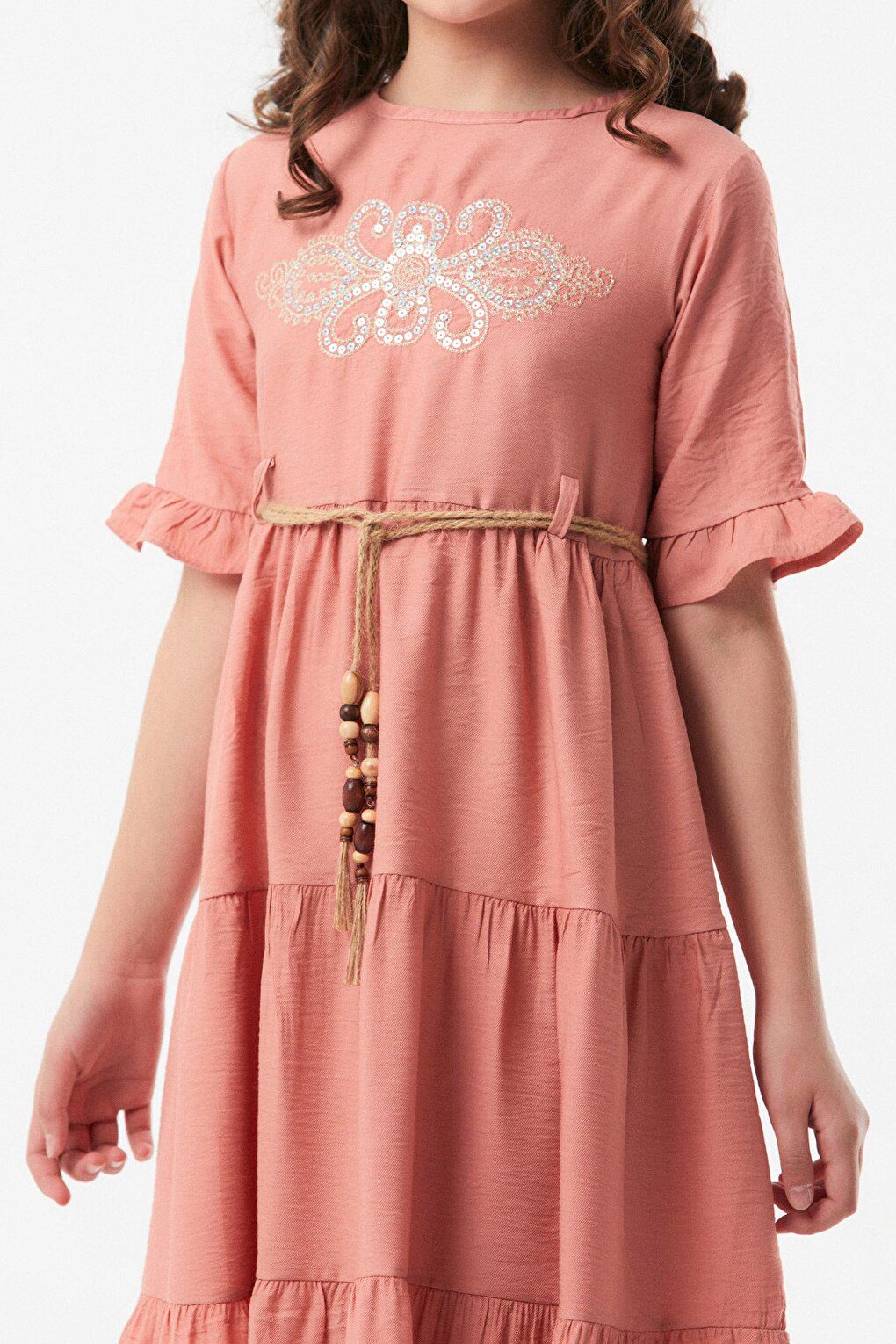 Embroidered Belt Detailed Girl's Ayrobin Dress