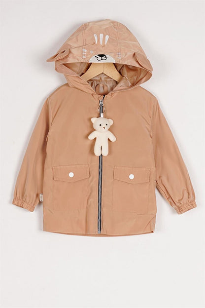 Boy's Camel Colored Hooded Zippered Teddy Bear