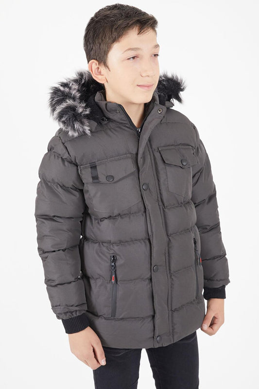 Boy's Puffer Jacket with Pocket Cover Gray 15486