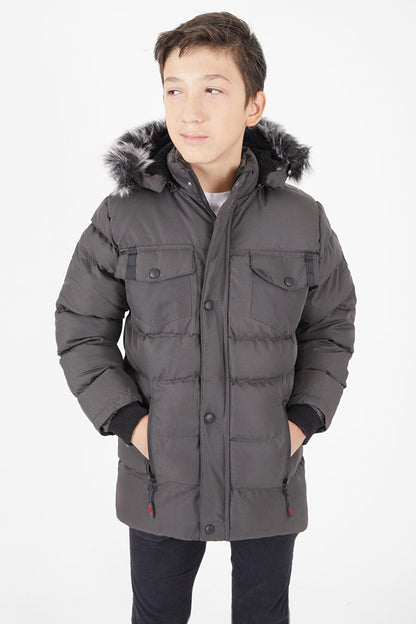 Boy's Puffer Jacket with Pocket Cover Gray 15486