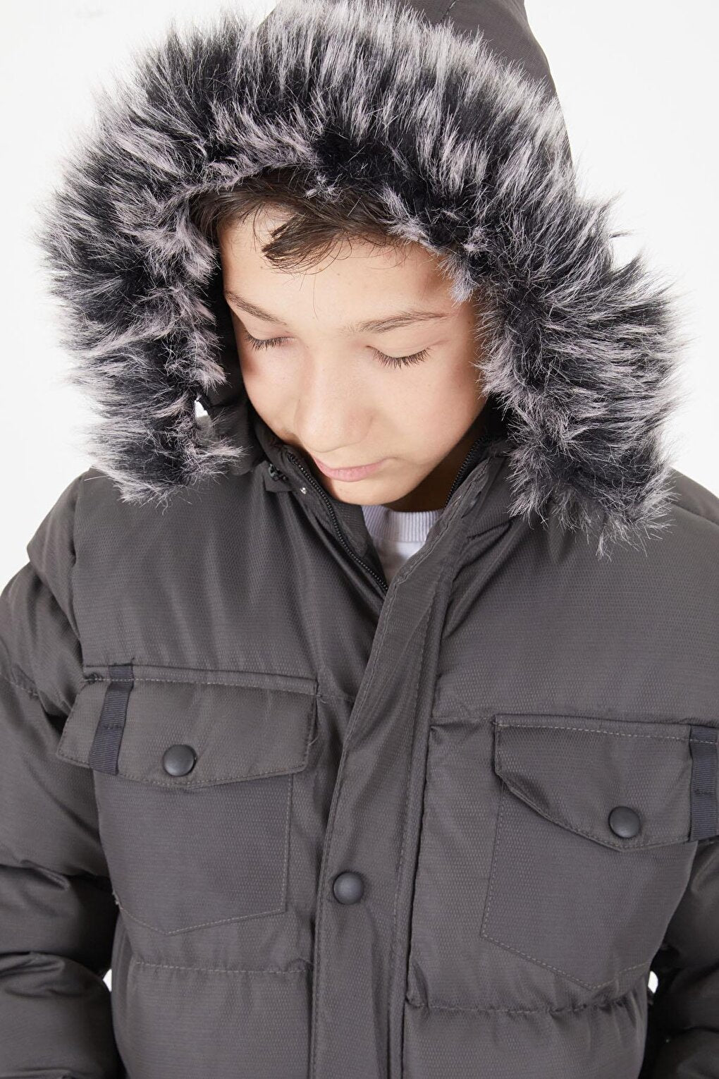 Boy's Puffer Jacket with Pocket Cover Gray 15486