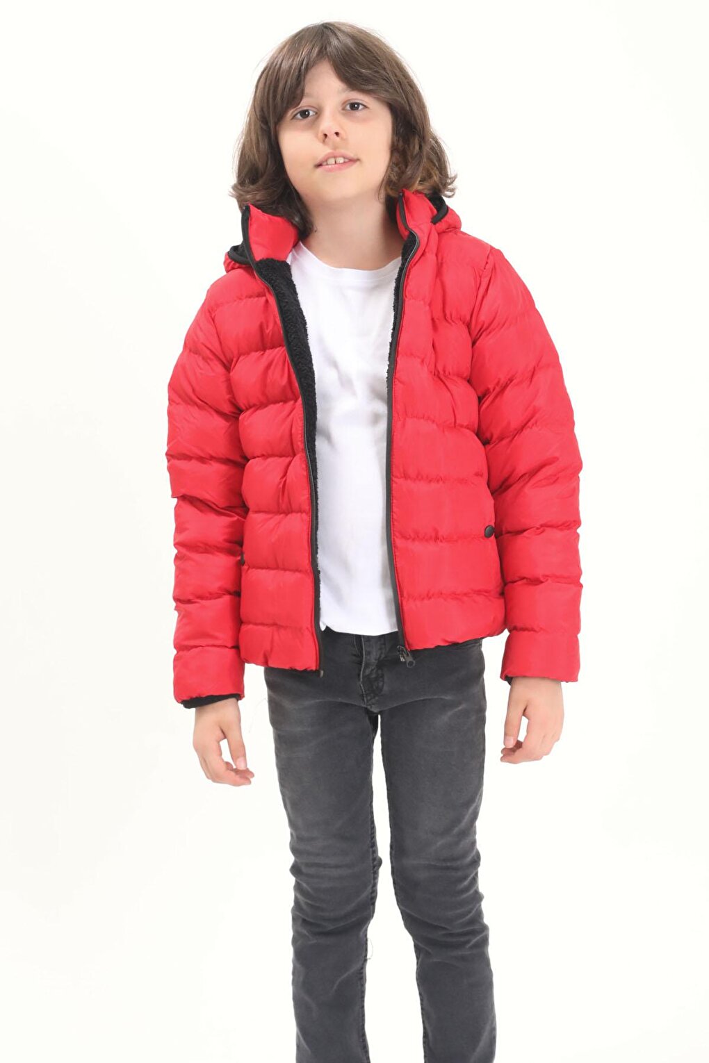 Boy's Straight Stitched Red Puffer Coat 15635