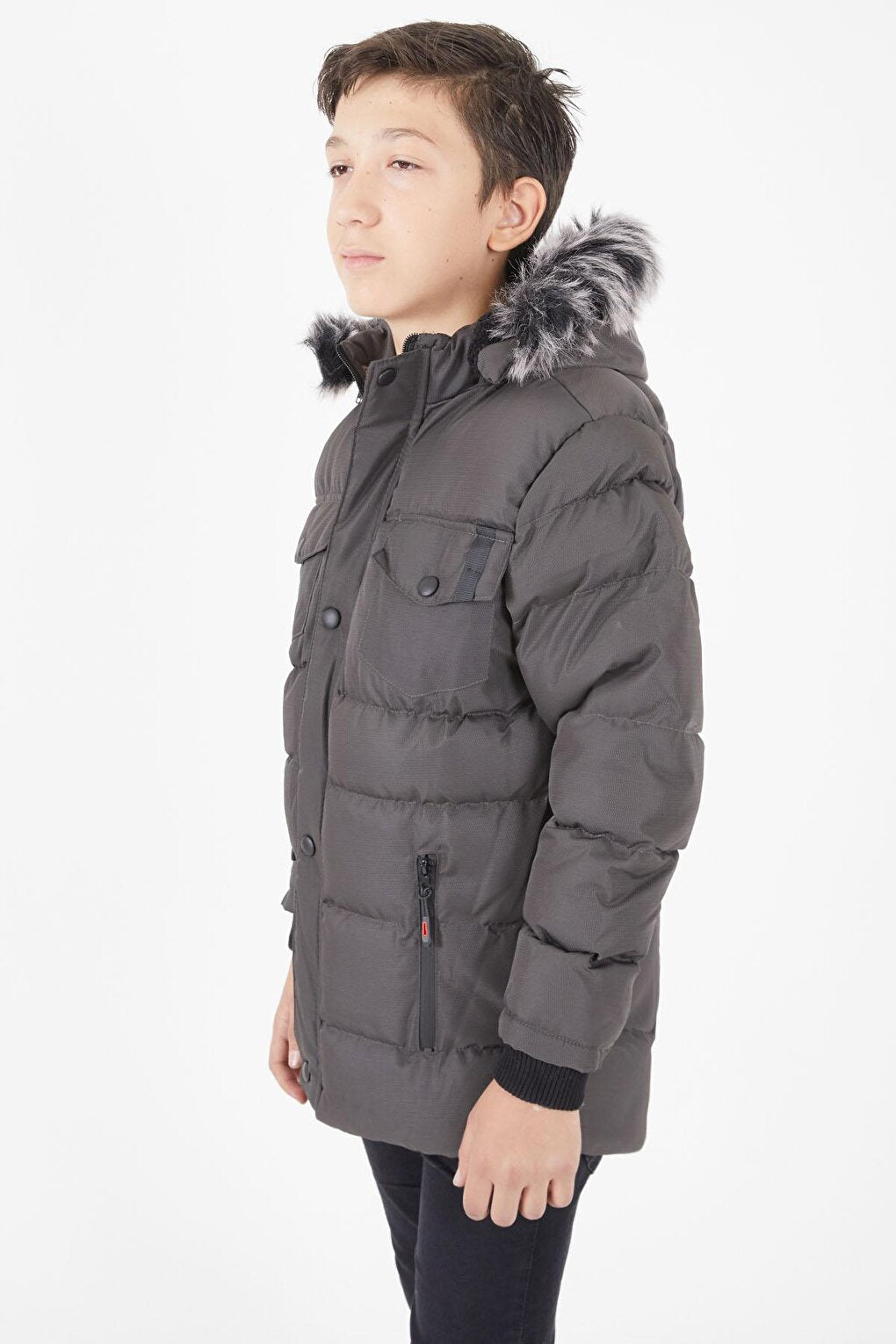 Boy's Puffer Jacket with Pocket Cover Gray 15486