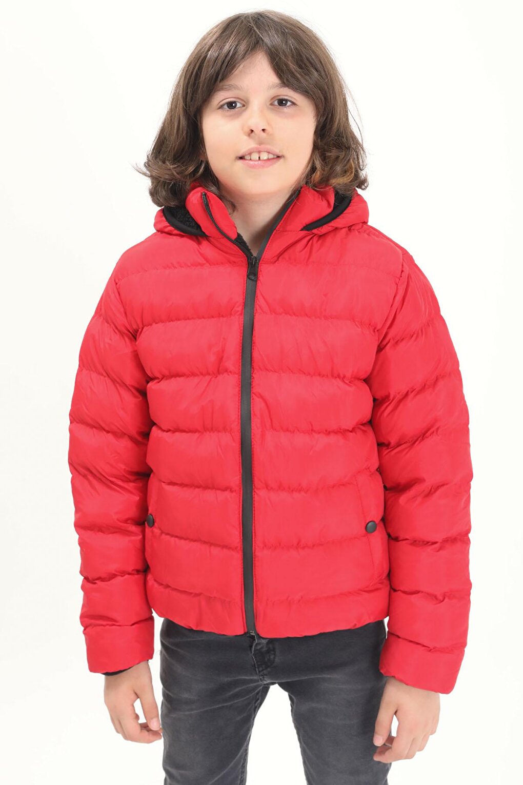 Boy's Straight Stitched Red Puffer Coat 15635