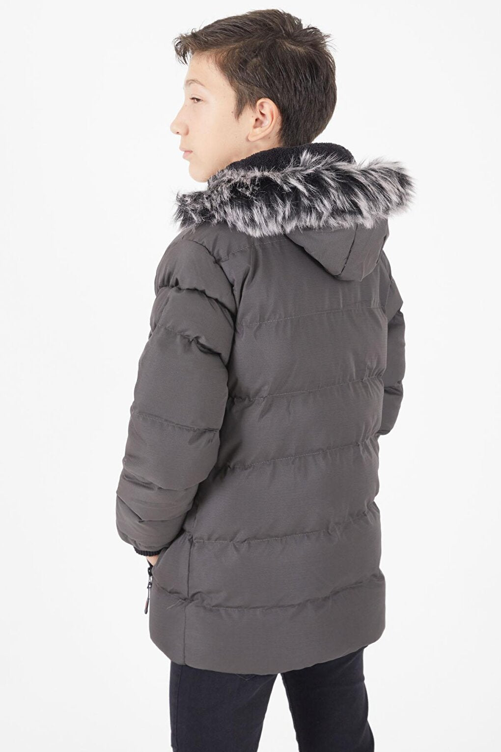 Boy's Puffer Jacket with Pocket Cover Gray 15486