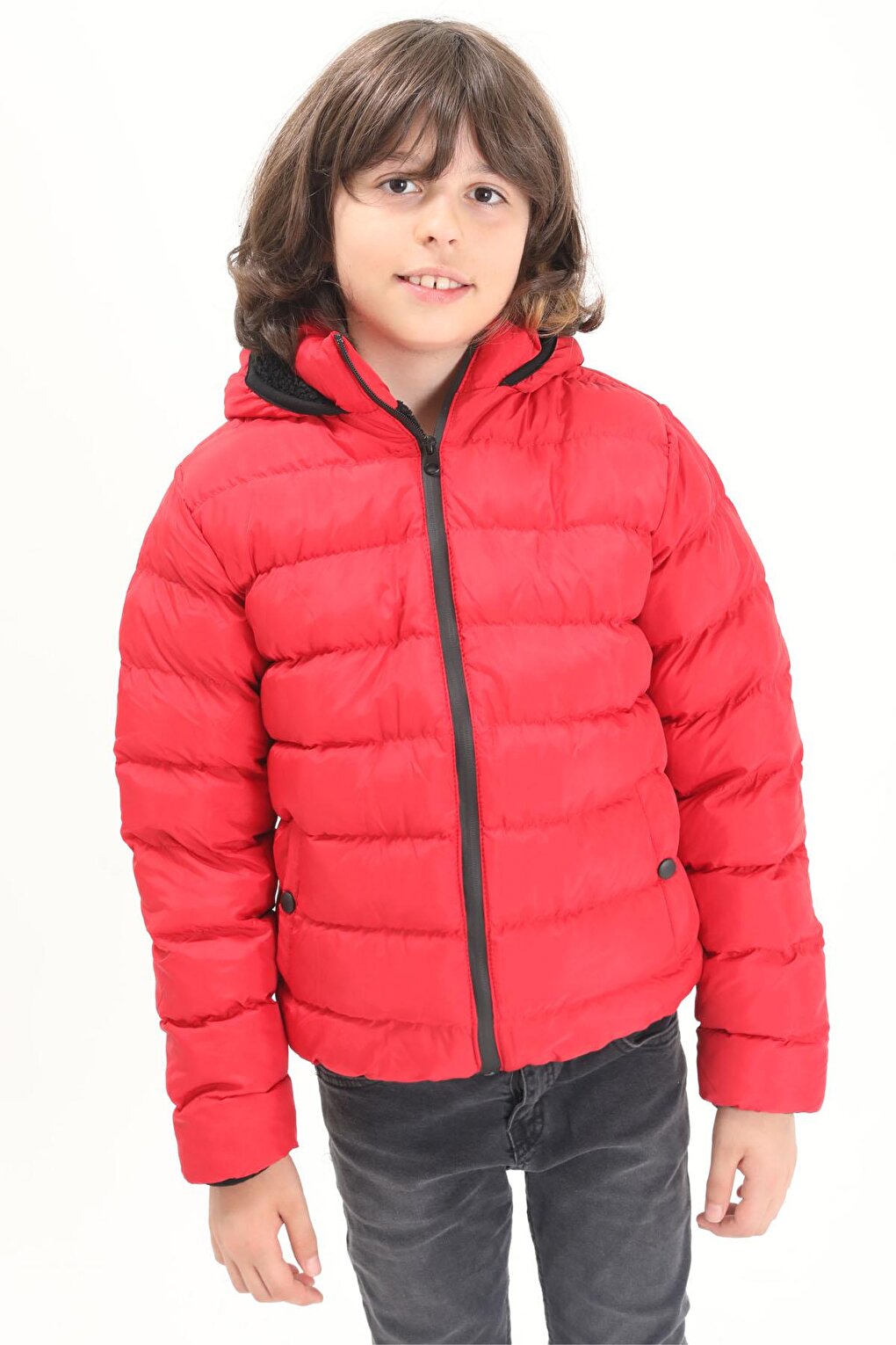 Boy's Straight Stitched Red Puffer Coat 15635