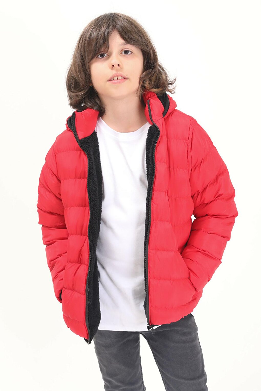 Boy's Straight Stitched Red Puffer Coat 15635