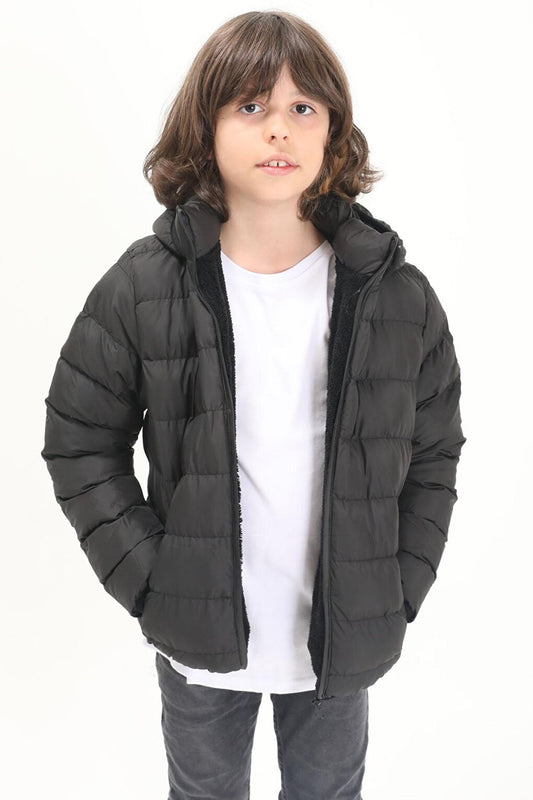 Boy's Straight Stitched Black Puffer Coat 15636