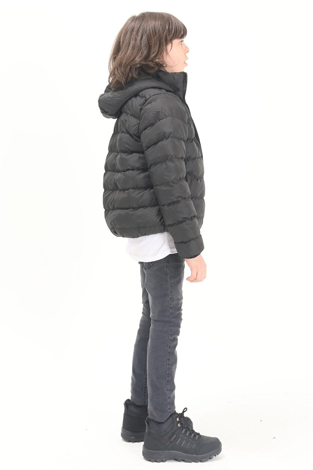 Boy's Straight Stitched Black Puffer Coat 15636