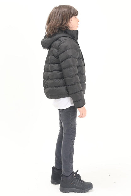 Boy's Straight Stitched Black Puffer Coat 15636