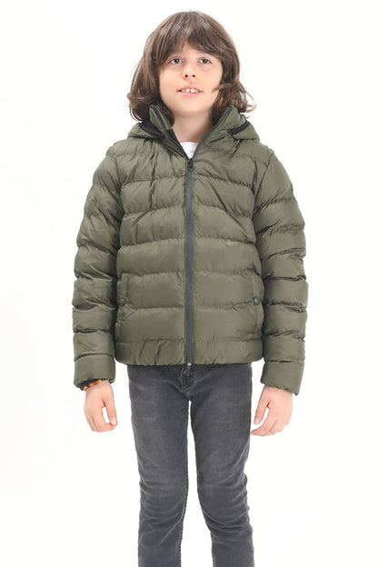 Boy's Straight Stitched Green Puffer Coat 15637