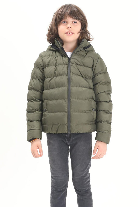 Boy's Straight Stitched Green Puffer Coat 15637