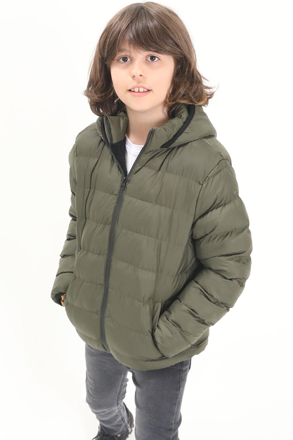 Boy's Straight Stitched Green Puffer Coat 15637