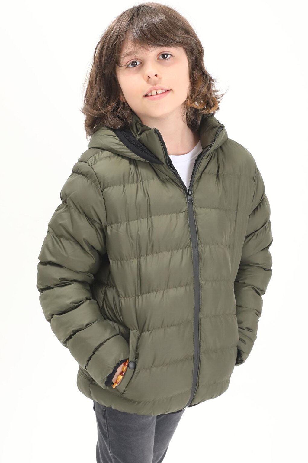 Boy's Straight Stitched Green Puffer Coat 15637