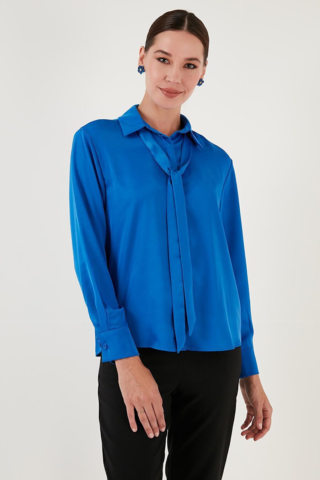 Regular Fit Satin Shirt with Tie Detail 611GO00159