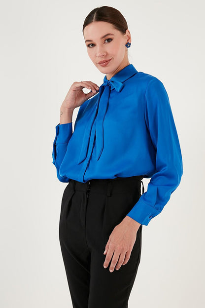 Regular Fit Satin Shirt with Tie Detail 611GO00159