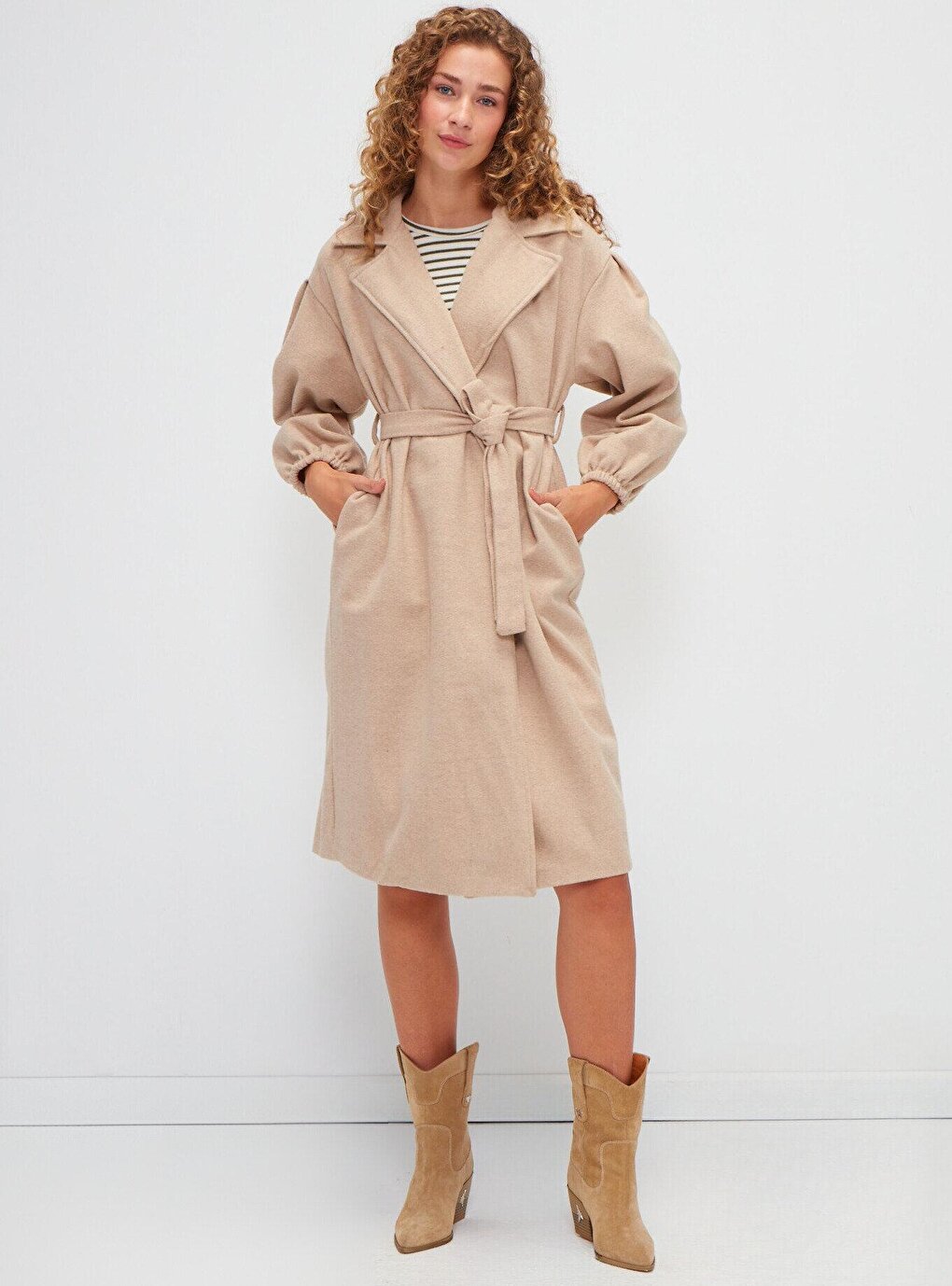 Double Breasted Collar Plain Cuff Coat