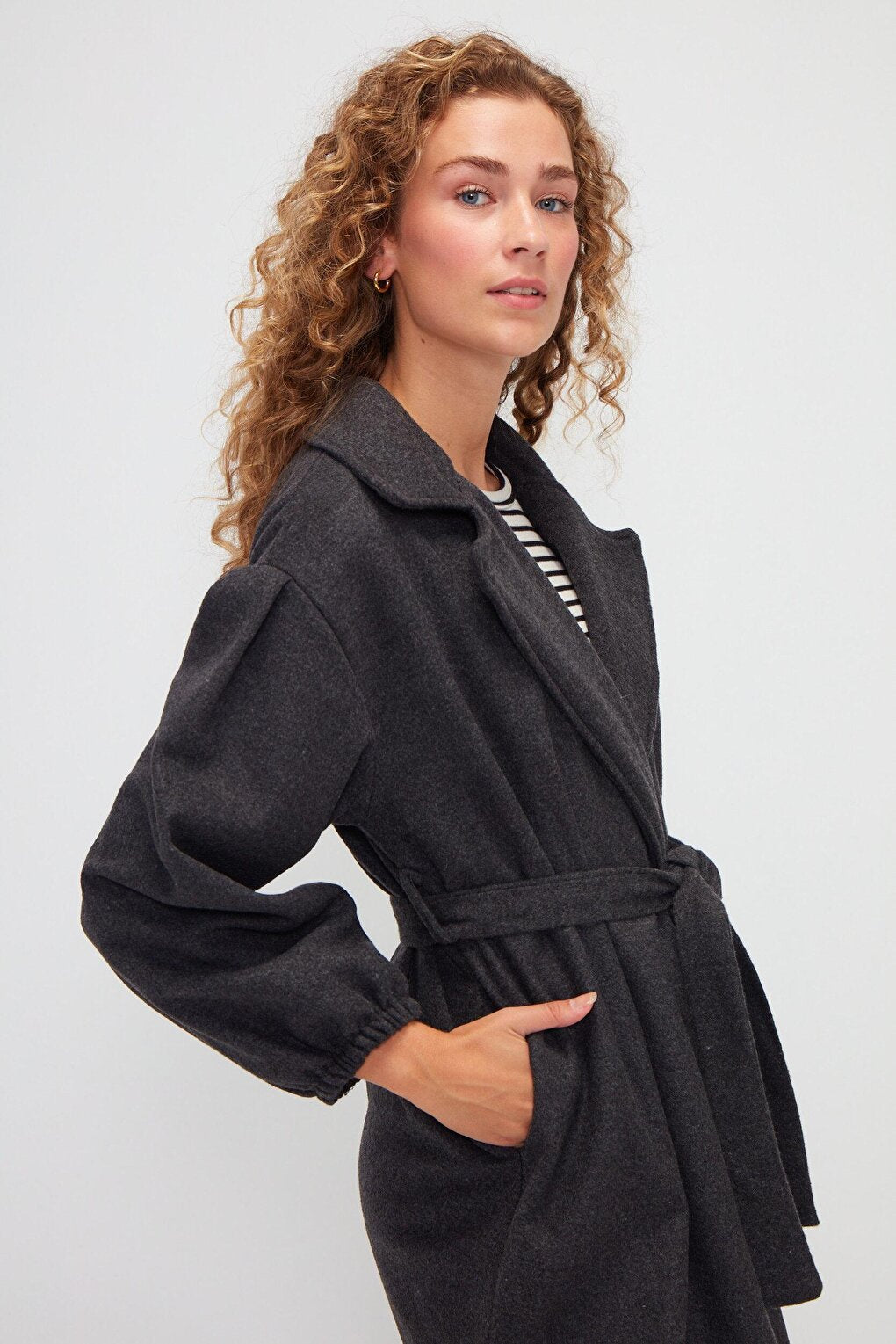 Double Breasted Collar Plain Cuff Coat