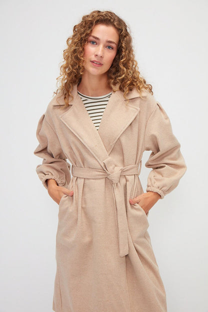 Double Breasted Collar Plain Cuff Coat