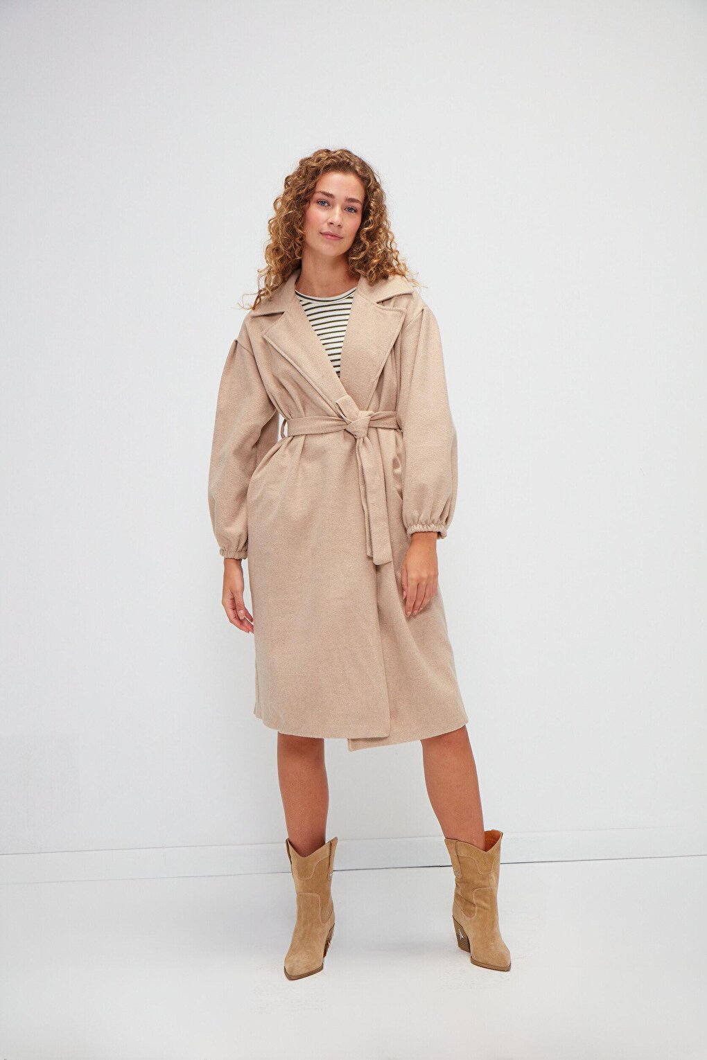 Double Breasted Collar Plain Cuff Coat