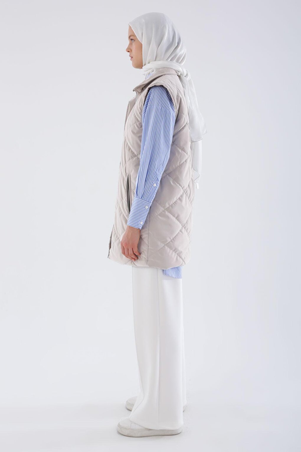 Quilted Puffer Vest with Stone Snaps and Zipper