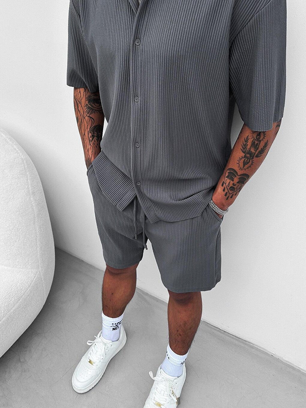 Oversize Ribbed Shorts Smoked