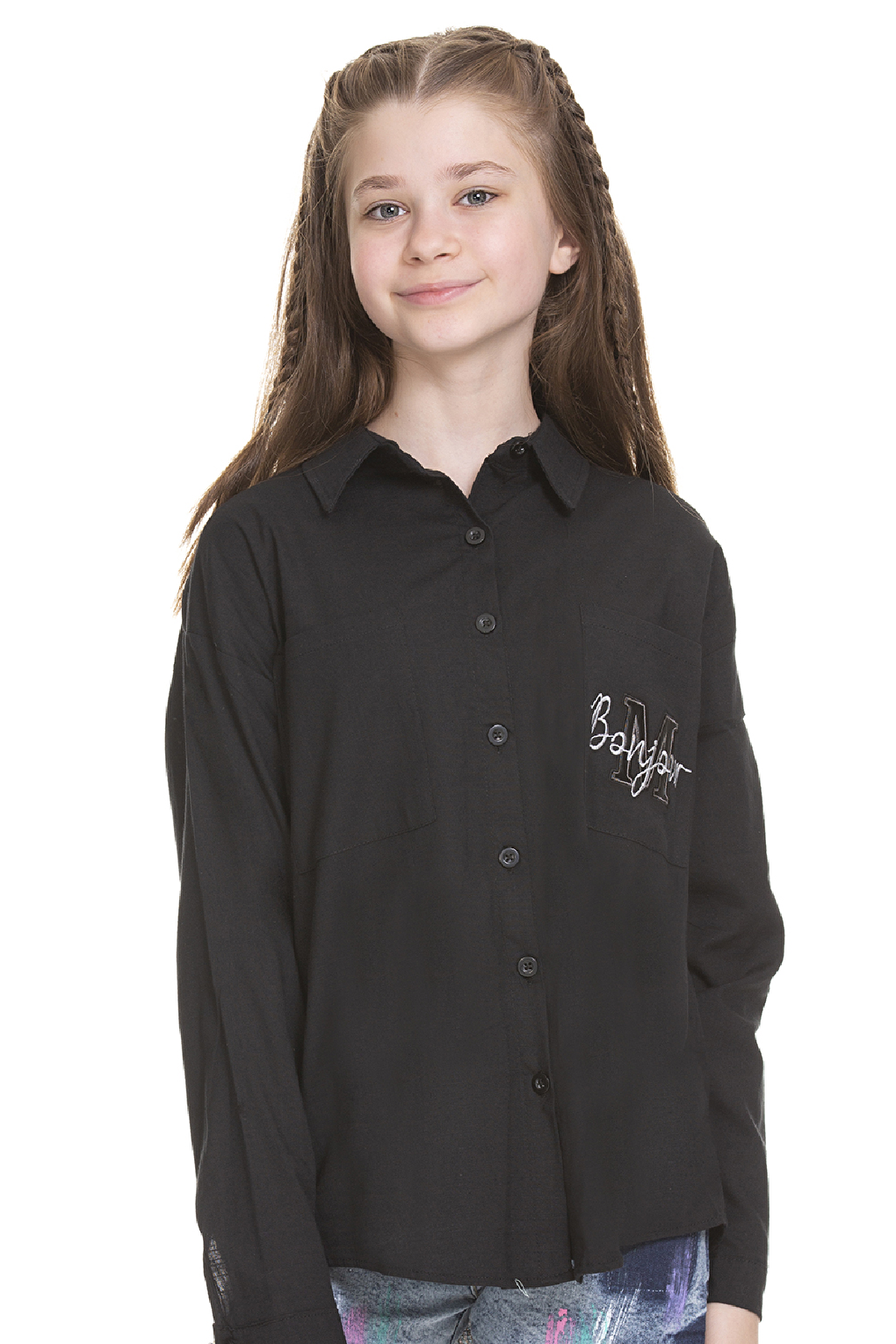 Girl's Pocket Printed Linen Shirt 8-14 Years