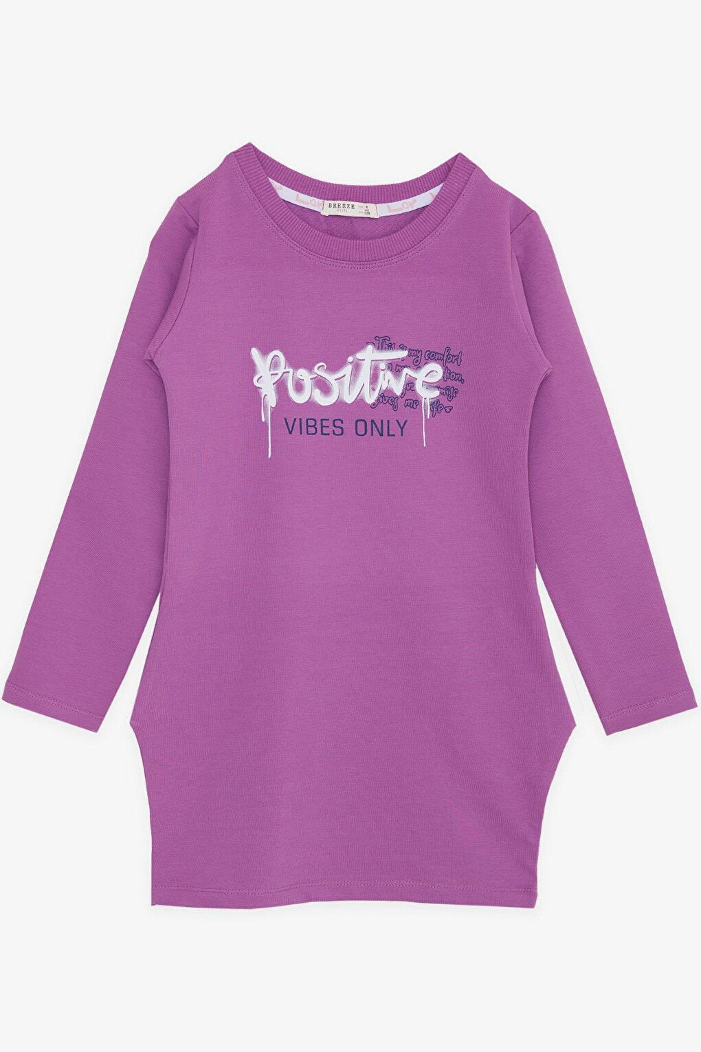 Girl's Tunic Pocketed Text Printed Purple (8-11 Years)