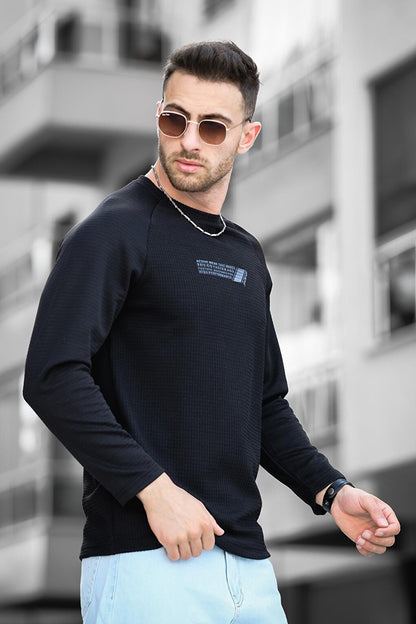 Further Injection Printed Raglan Sleeve Slim Fit Lycra Crew Neck Men's Sweatshirt