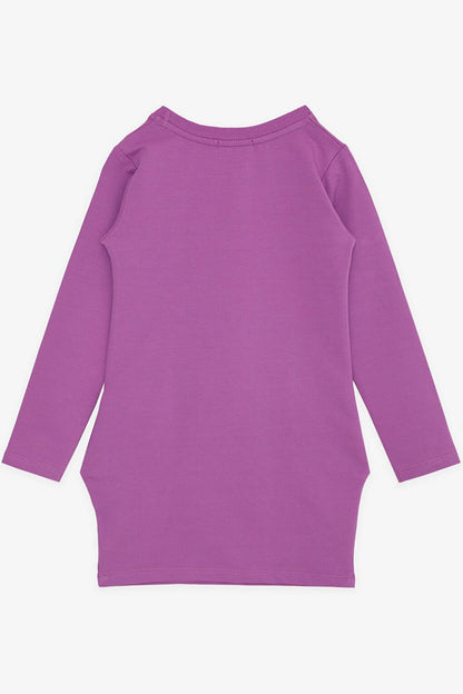 Girl's Tunic Pocketed Text Printed Purple (8-11 Years)